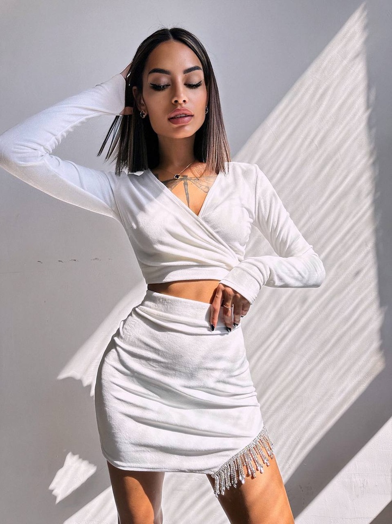 Оксамитовий комплект, декорований бахромою зі страз | PUSHKA SHOP