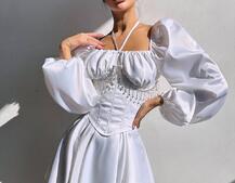 Сукня з корсетом, декорованим бахромою зі страз Ручна робота  Сукня з корсетом, декорованим бахромою зі страз Ручна робота  | PUSHKA SHOP