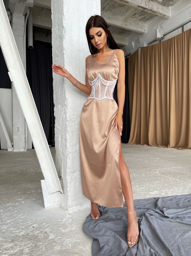 Платье-комбинация + корсет из кружева с жемчугом Платье-комбинация + корсет из кружева с жемчугом | PUSHKA SHOP