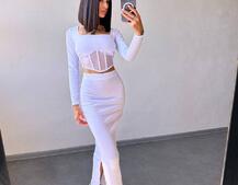 Трикотажний комплект: топ з елементами корсету та спідниця з розрізами  | PUSHKA SHOP