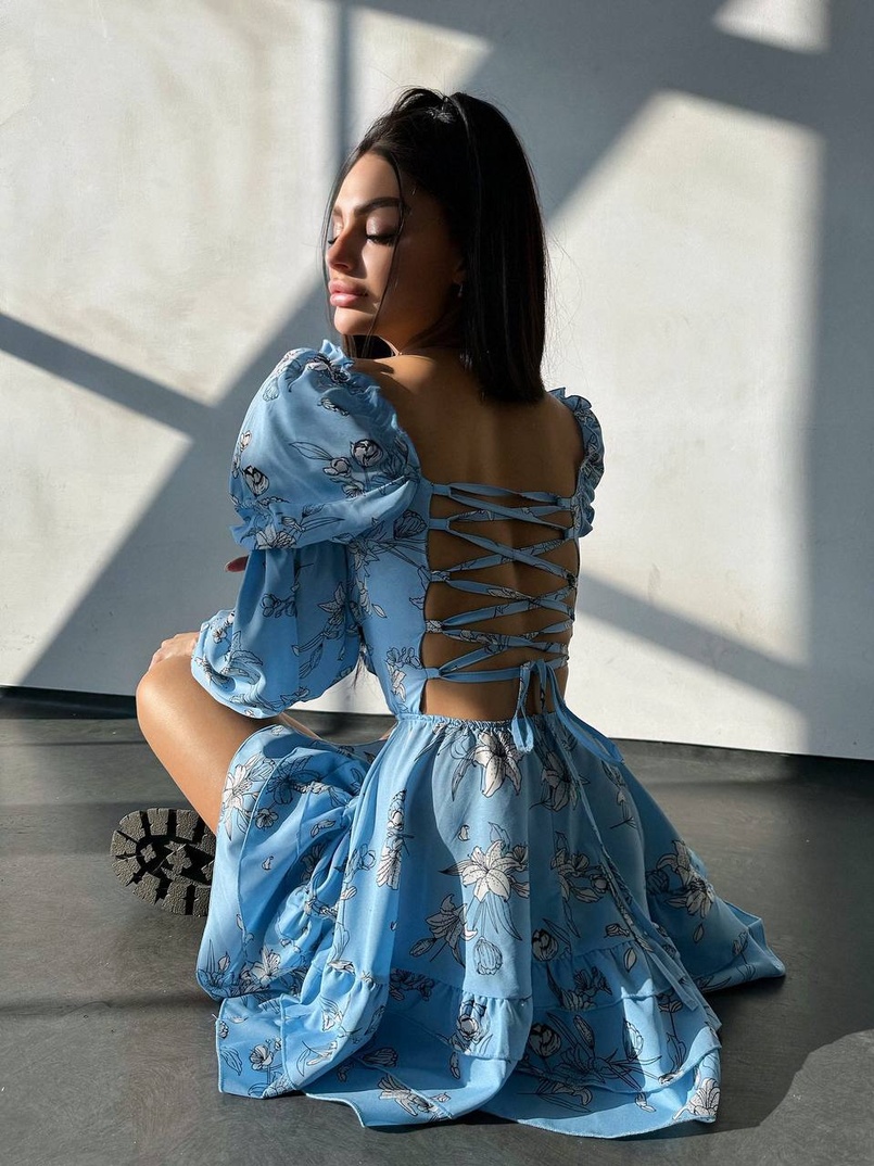 Квіткова сукня з воланами та шнуровкою по спинці | PUSHKA SHOP