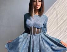 Приталена блискуча сукня з корсетною вставкою та пишною спідницею-сонцем | PUSHKA SHOP