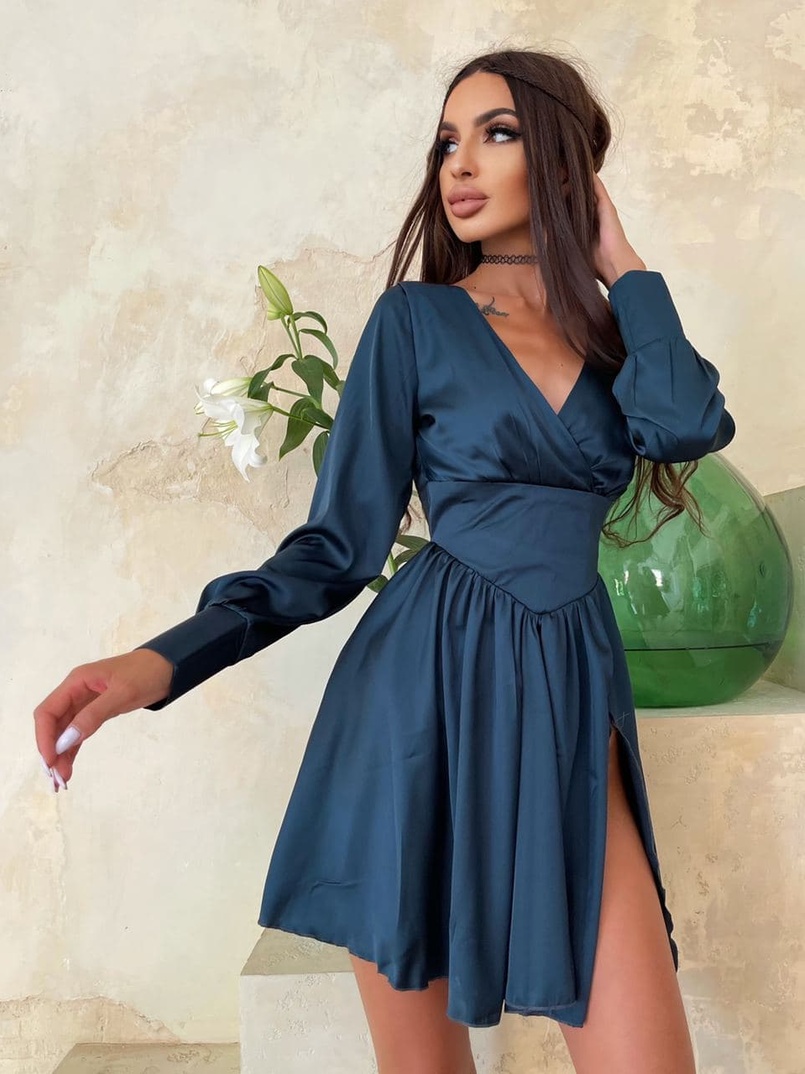 Шелковое платье  с разрезом  + корсет из эко-кожи | PUSHKA SHOP