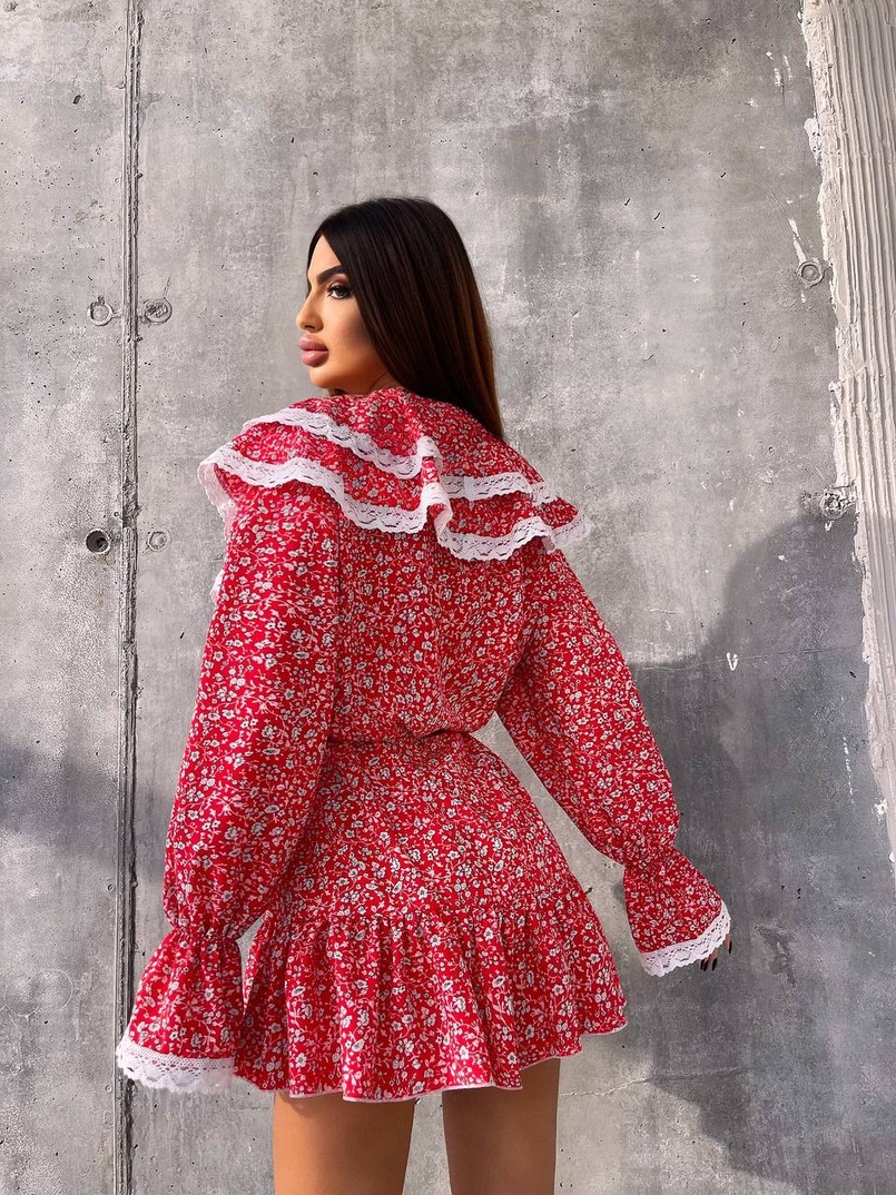 Сукня з квітковим принтом декорована мереживом    | PUSHKA SHOP
