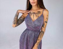 Блестящее платье-макси с разрезом   | PUSHKA SHOP