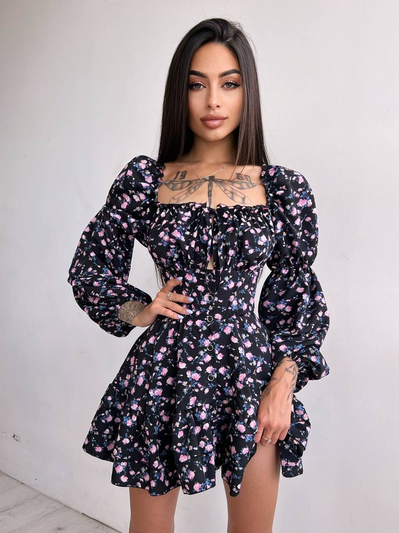 Квіткова сукня на ґудзиках з воланами Квіткова сукня на ґудзиках з воланами | PUSHKA SHOP