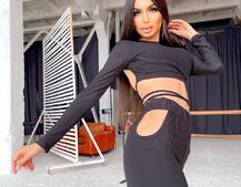 Трикотажный костюм с расклешенными брюками   | PUSHKA SHOP