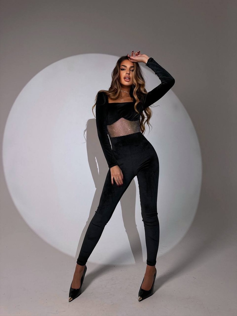 Комбінезон, декорований сіткою із стразами  | PUSHKA SHOP