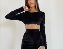 Оксамитовий комплект, декорований бахромою зі страз | PUSHKA SHOP