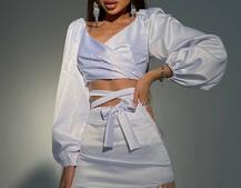 Атласний комплект, декорований бахромою зі страз | PUSHKA SHOP