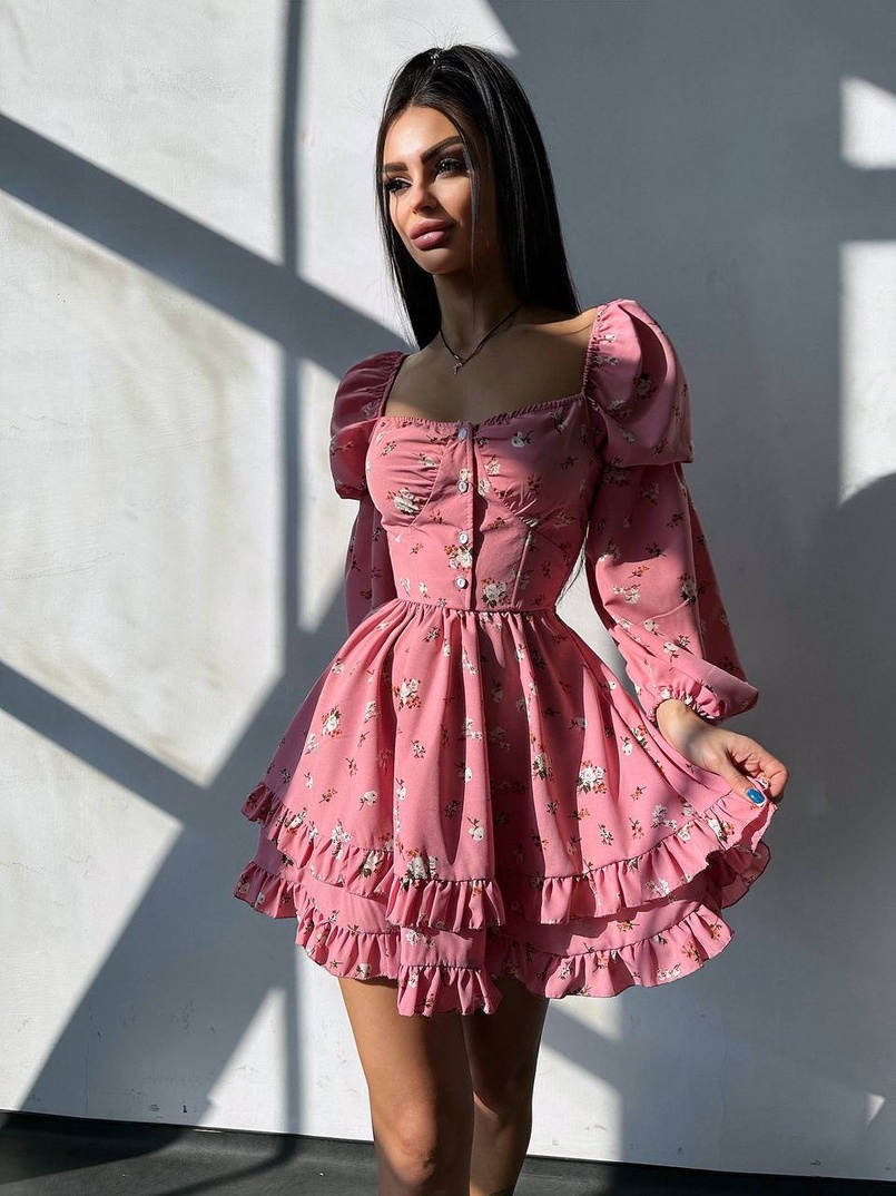 Лялькова сукня з пишною спідницею та корсетним верхом з ніжним квітковим принтом  | PUSHKA SHOP