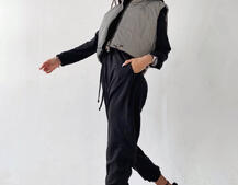 Комплект: комфортный трикотажный комбинезон   укорочённый двухсторонний жилет  | PUSHKA SHOP