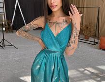 Блестящее платье-макси с разрезом   | PUSHKA SHOP