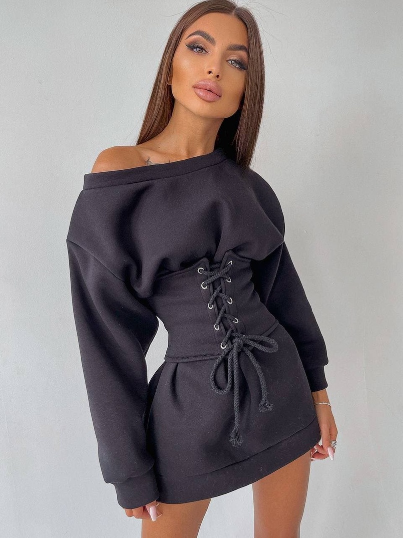 Худи на флисе + корсет на шнуровке  | PUSHKA SHOP