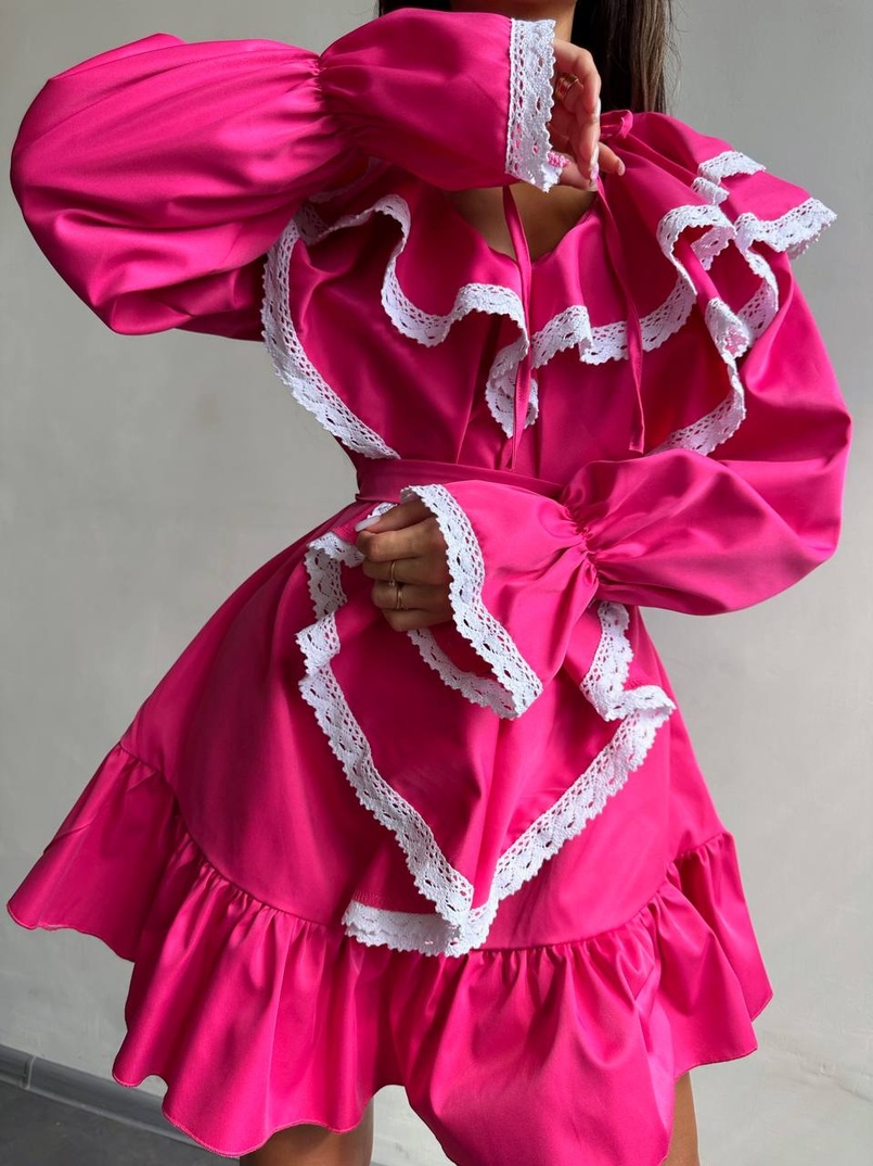 Котонова сукня декорована мереживом    | PUSHKA SHOP