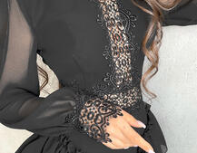 Ассиметричное шифоновое платье декорированное кружевом   Ассиметричное шифоновое платье декорированное кружевом   | PUSHKA SHOP