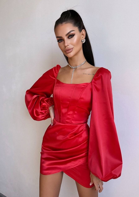 Атласний  комплект: корсет + спідниця з драпіруванням | PUSHKA SHOP