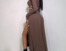 Трикотажный комплект: юбка  миди с разрезом + топ с завязками на талии  | PUSHKA SHOP