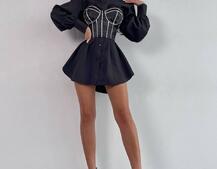 Приталена сукня-сорочка+корсет, декорований стразами | PUSHKA SHOP