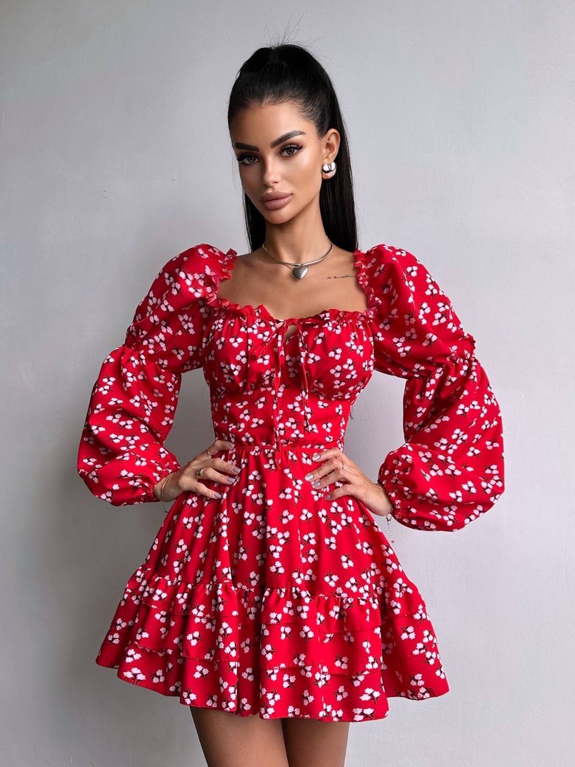 Сукня з квітковим принтом з воланами на ґудзиках  Сукня з квітковим принтом з воланами на ґудзиках  | PUSHKA SHOP