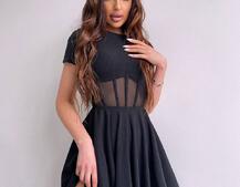 Сукня-міні  з елементами корсету  та спідницею солнцем Сукня-міні  з елементами корсету  та спідницею солнцем | PUSHKA SHOP