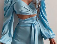 Шелковый комплект: топ с завязками на талии + юбка миди с разрезом  | PUSHKA SHOP