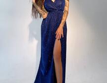 Блестящее платье-макси с разрезом   | PUSHKA SHOP