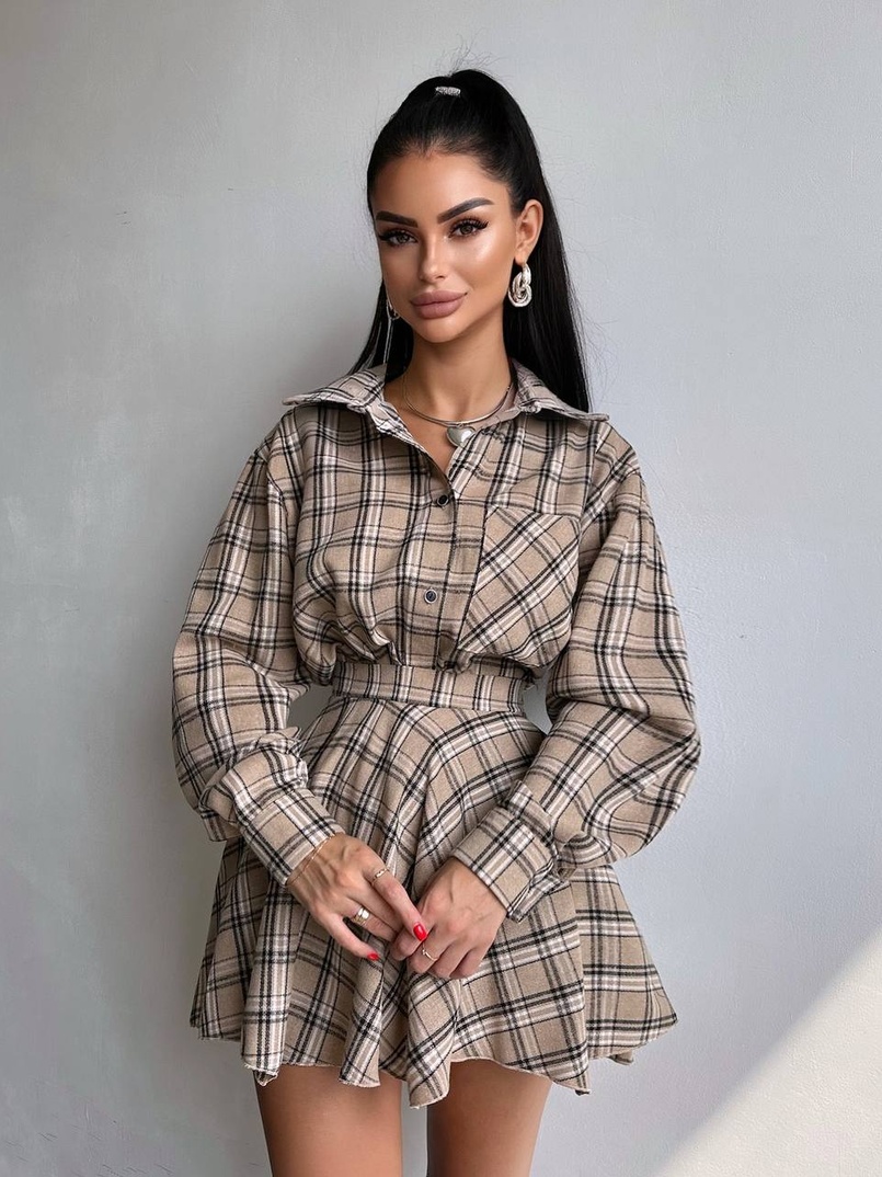 Комплект: сорочка + спідниця у клітинку  | PUSHKA SHOP