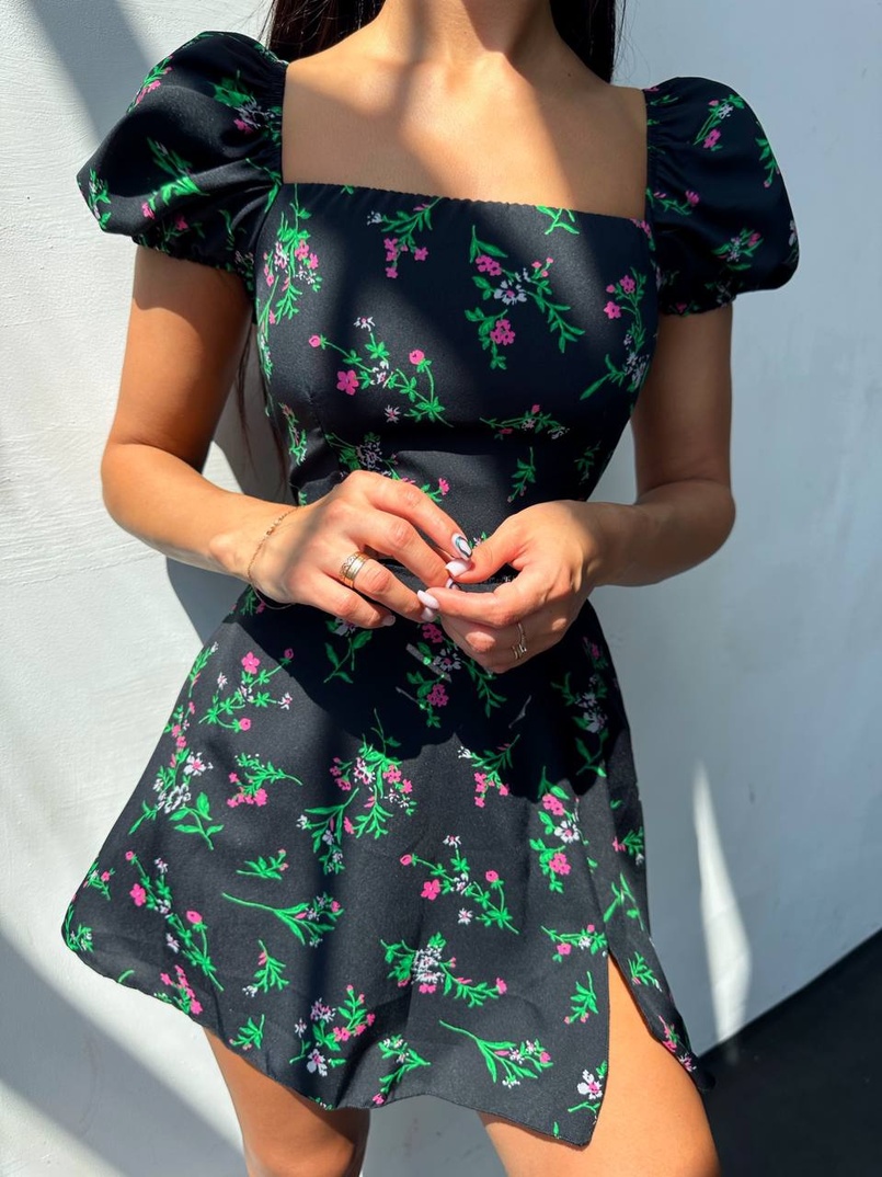 Сукня- міні у квітковий принт зі шнурівкою на спинці  Сукня- міні у квітковий принт зі шнурівкою на спинці  | PUSHKA SHOP