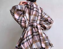 Сукня з подвійною спідницею та обʼємними рукавами у клітинку  | PUSHKA SHOP