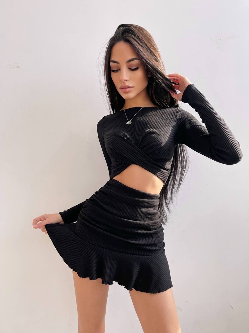 Трикотажный комплект: топ + юбка со сборкой   | PUSHKA SHOP