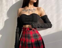 Комплект: трикотажный топ с чашечками push up + юбка в складку   | PUSHKA SHOP