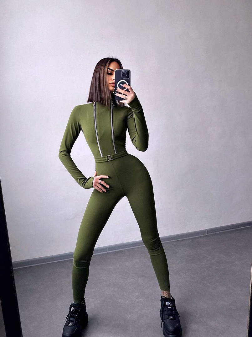 Облягаючий комбінезон з двома змійками та застібкою на талії | PUSHKA SHOP