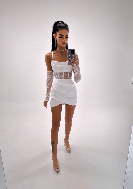 Комплект: корсет, декорований мереживом   + рукавички+ спідниця міні з драпіруванням   | PUSHKA SHOP