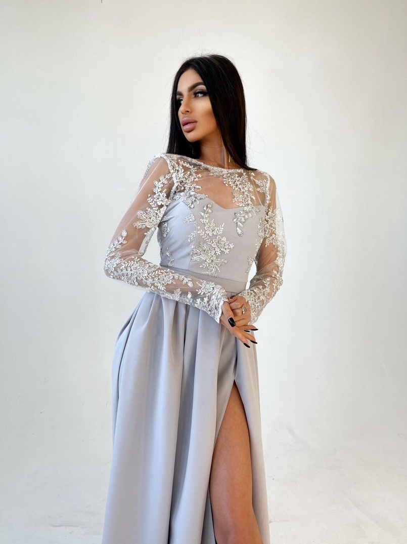 Платье макси с кружевным верхом и разрезом на юбке  Платье макси с кружевным верхом и разрезом на юбке  | PUSHKA SHOP