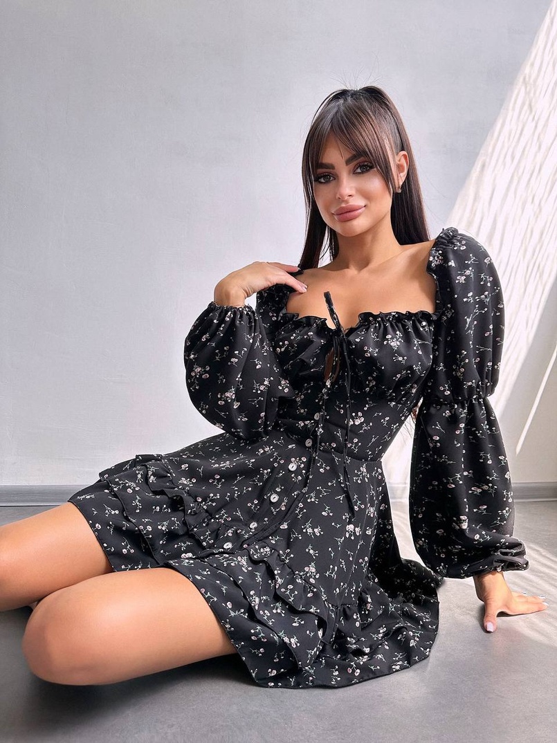 Сукня з квітковим принтом з воланами на ґудзиках  Сукня з квітковим принтом з воланами на ґудзиках  | PUSHKA SHOP