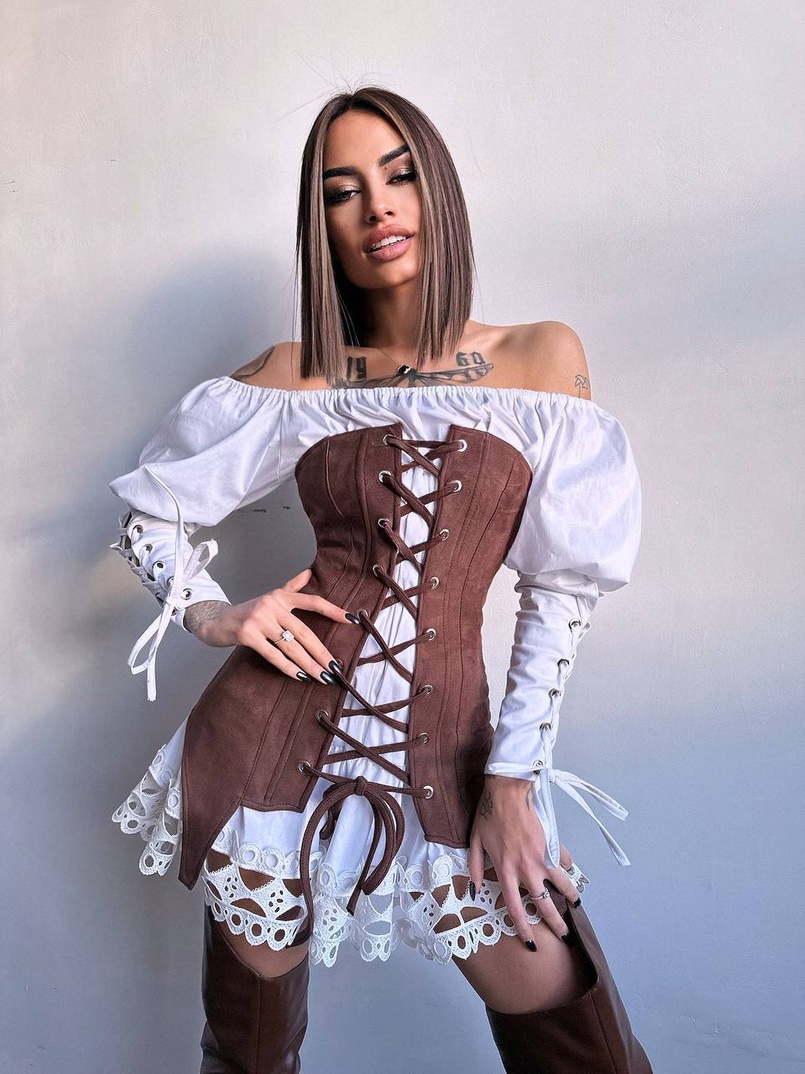 Комплект: сукня декорована мереживом + корсет Комплект: сукня декорована мереживом + корсет | PUSHKA SHOP