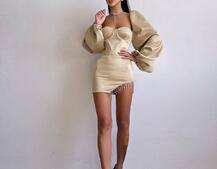 Атласний  комплект: корсет + спідниця декорована бахромою зі страз | PUSHKA SHOP