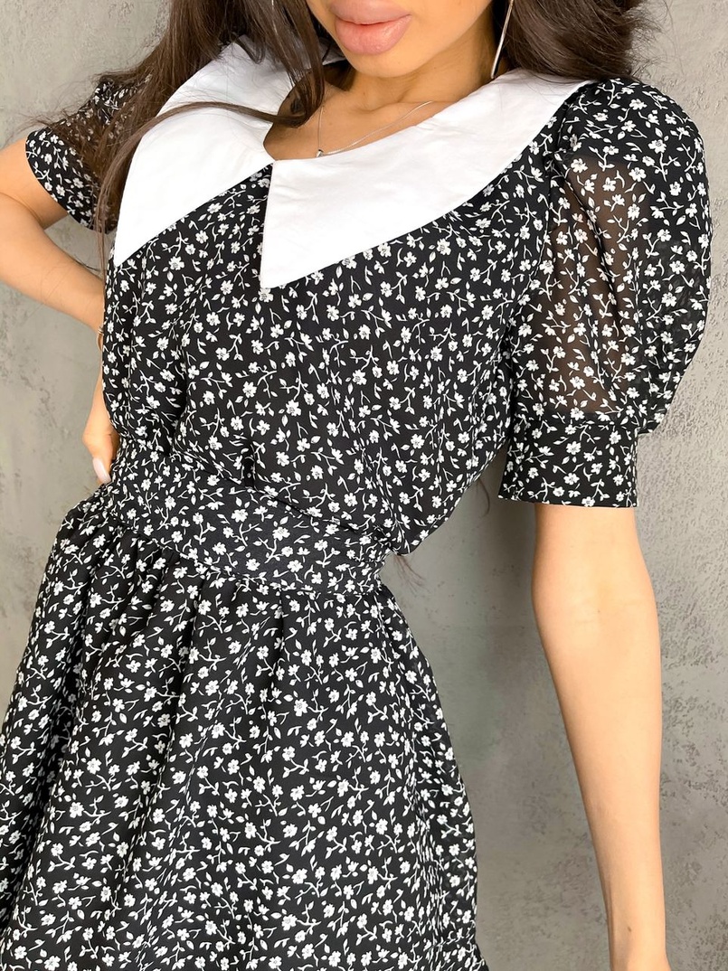 Цветочное шифоновое платье с воротничком   Цветочное шифоновое платье с воротничком   | PUSHKA SHOP