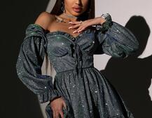 Блискуча сукня з чашечками та пишною спідницею | PUSHKA SHOP