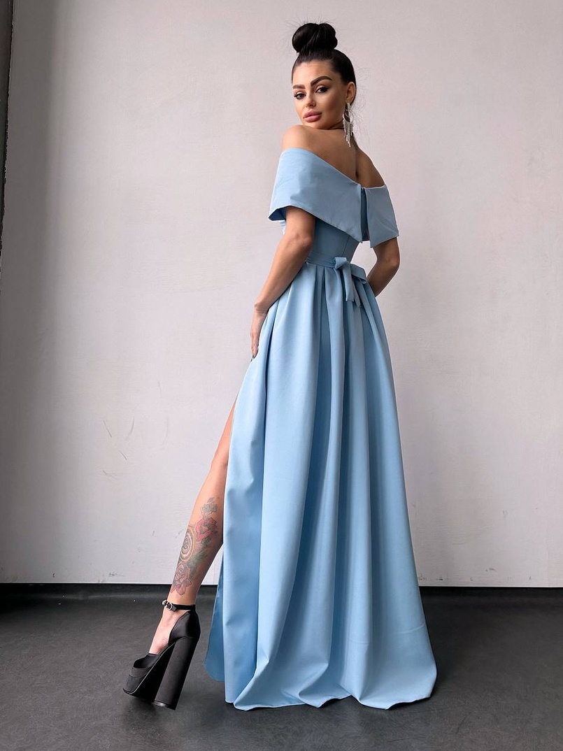 Сукня максі  з відкритими плечима та розрізом на спідниці | PUSHKA SHOP