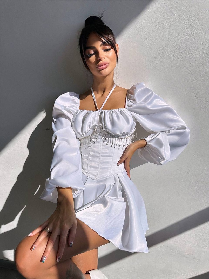 Сукня з корсетом, декорованим бахромою зі страз Ручна робота  Сукня з корсетом, декорованим бахромою зі страз Ручна робота  | PUSHKA SHOP