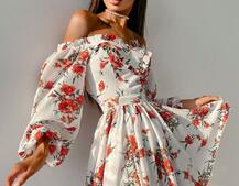 Цветочное платье с пышной юбкой и объемными рукавами Цветочное платье с пышной юбкой и объемными рукавами | PUSHKA SHOP