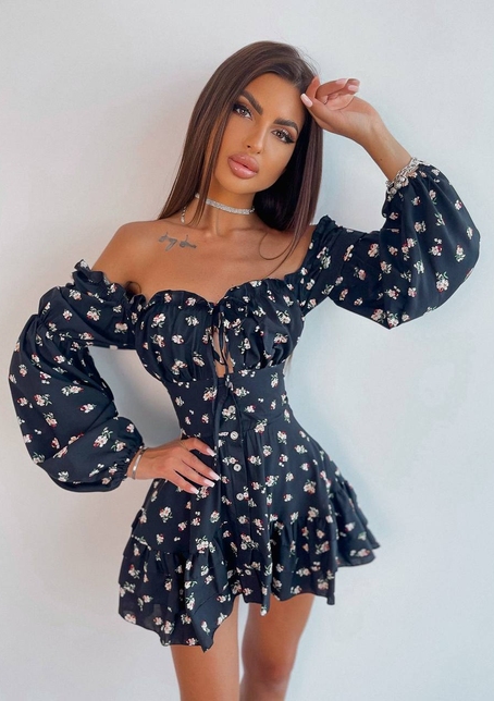 Сукня з квітковим принтом з воланами на ґудзиках  | PUSHKA SHOP