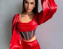 Комплект: корсет, декорований стразами   + спідниця міні з драпіруванням  | PUSHKA SHOP