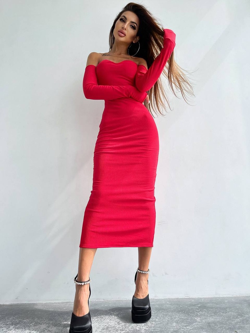 Облягаюча сукня міді з чашками з ефектом push up | PUSHKA SHOP