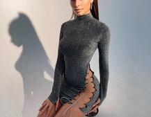 Блестящее платье-гольф со шнуровкой  Шнуровкой можно регулировать ширину выреза Блестящее платье-гольф со шнуровкой  Шнуровкой можно регулировать ширину выреза | PUSHKA SHOP