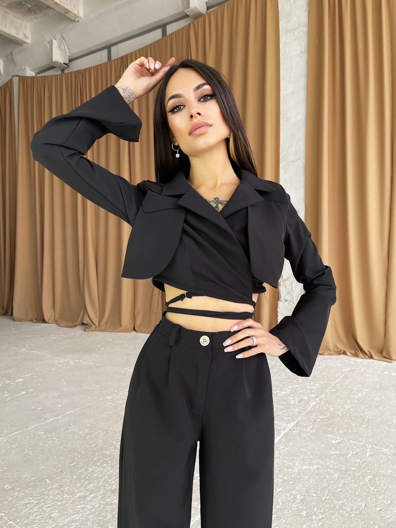 Комплект: укорочённый пиджак с завязками на талии + брюки  | PUSHKA SHOP