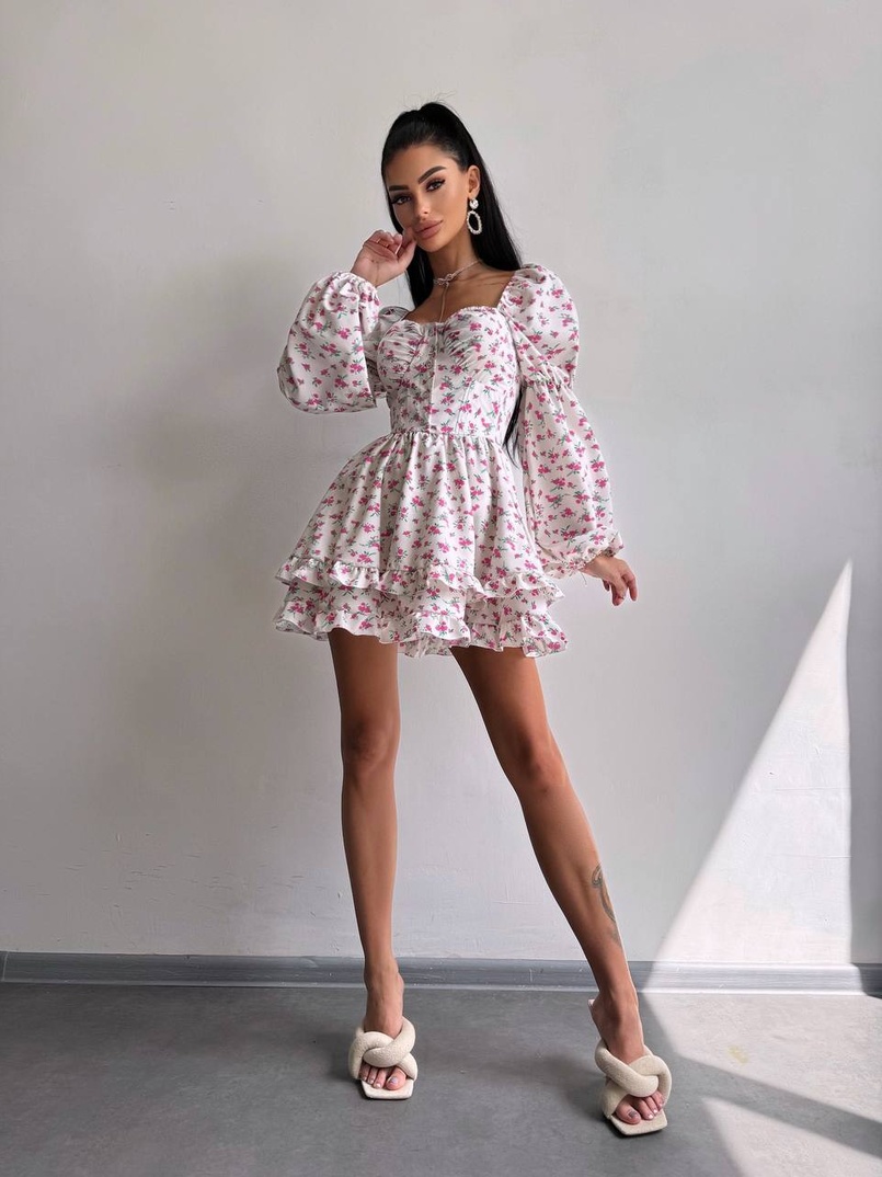 Сукня з квітковим принтом з воланами на ґудзиках  Сукня з квітковим принтом з воланами на ґудзиках  | PUSHKA SHOP