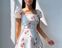 Сукня- міні у квітковий принт зі шнурівкою на спинці  | PUSHKA SHOP